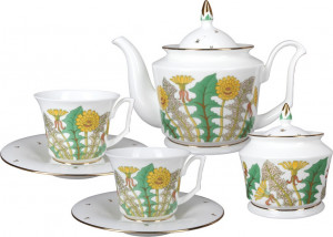 10598448 Императорский фарфоровый завод Сервиз чайный 6/14 "Юлия" "Солнечный букет" Фарфор костяной