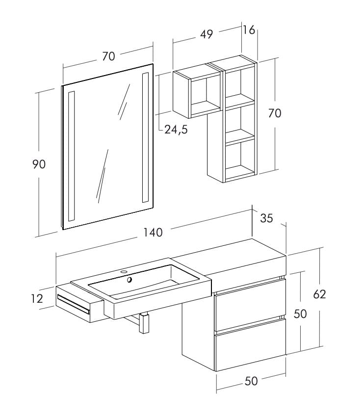 Деревянный секционный подвесной умывальник LEGNOBAGNO Urban Componible ARCH-00118897 - Вид №1