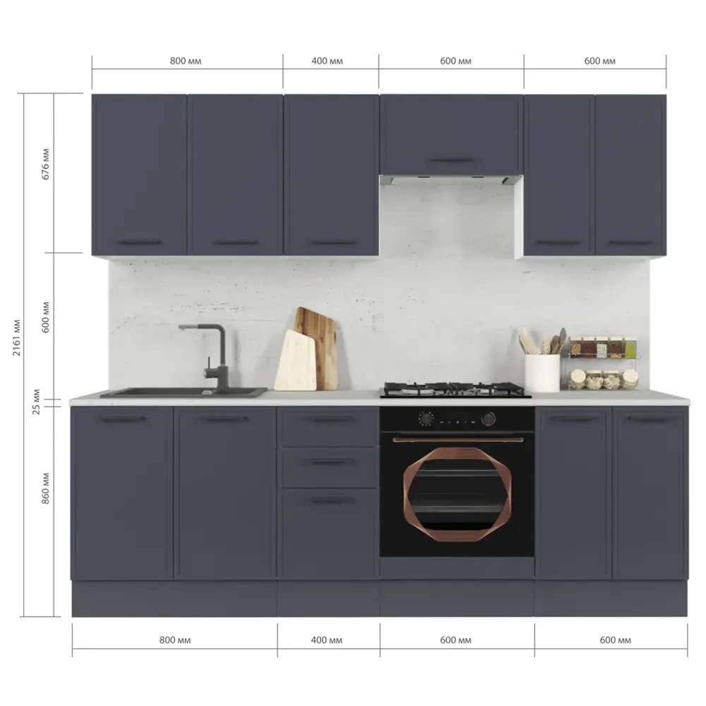 Кухонный гарнитур «Неро» 240x60 см МДФ цвет графит Santreyd STLM-2154586 - Вид №1