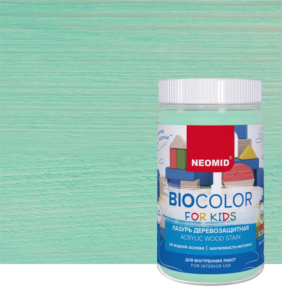 90566015 Лазурь для дерева NOEMID BIO OCLOR FOR KIDS матовая 0.25 л бирюзовый STLM-0285830