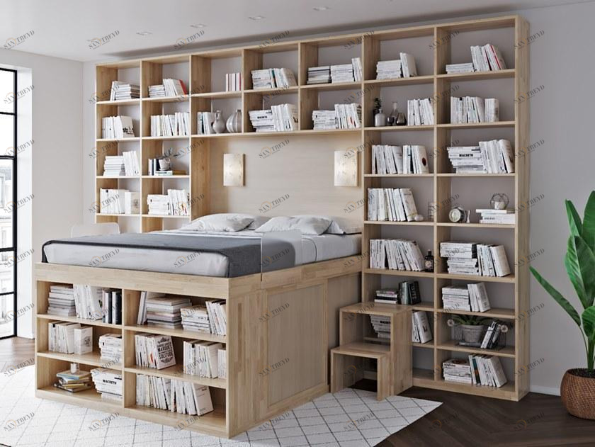 Cinius Кровать-контейнер из бука с книжным шкафом sun-id-1481099