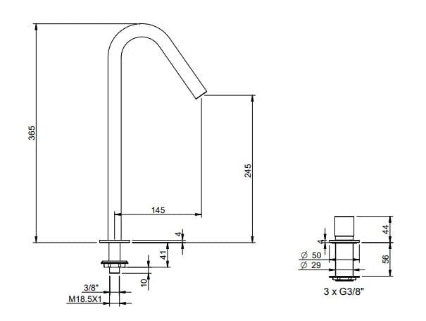 Смеситель для кухни с 2 отверстиями из нержавеющей стали Rubinetterie Treemme 22 мм ARCH-00054366 - Вид №1