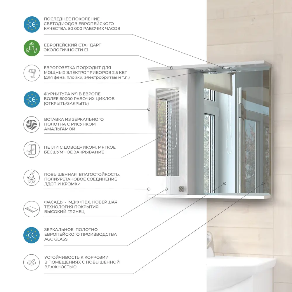 Шкаф зеркальный подвесной «Мальта» 55x70 см цвет белый VIGO STLM-2149064 - Вид №3
