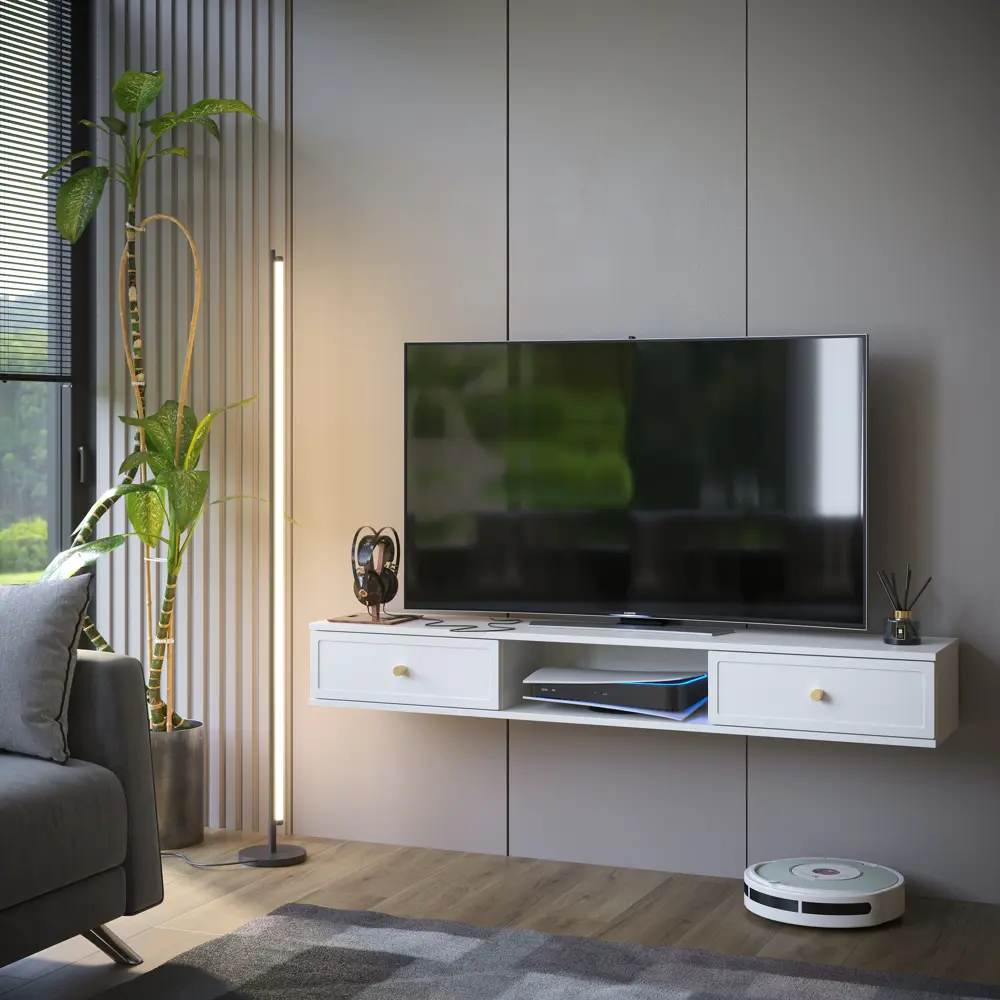 Тумба под телевизор KONSENSA Амьен 150x20x30 см ЛДСП цвет белый Лион STLM-2009250