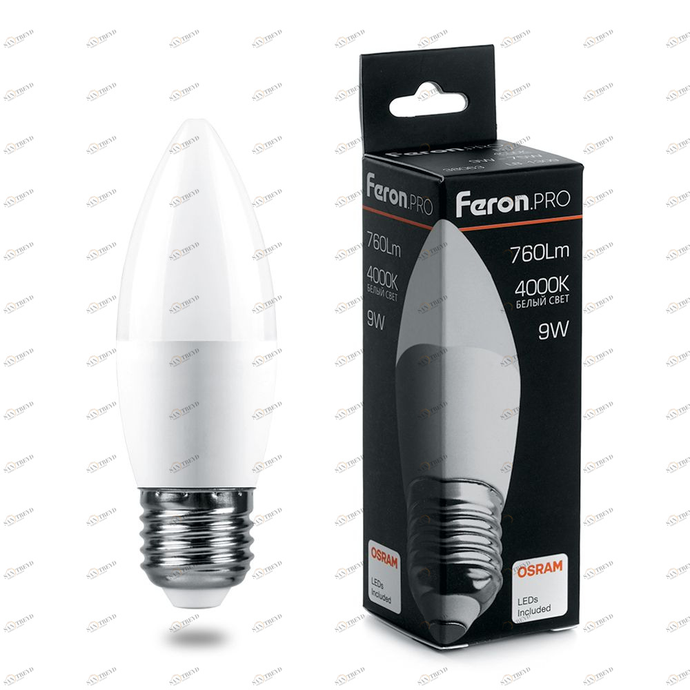 Лампа светодиодная Feron.PRO "Свеча" E27 9W 6400K OSRAM LED LB-1309 38064 FERON  00-3956740 Матовый 