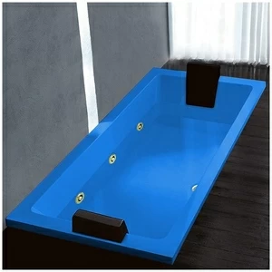 Ванна Gruppo treesse Quadra 199 V073B-DX-GZ голубая с золотой фурнитурой и гидромассажем и дезинфекцией прямоугольная встроенная правая