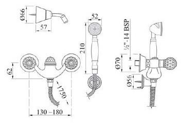 Bronces Mestre Смеситель для душа на 2 отверстия с кристаллами swarovski® Pacifica sun-id-1348486 - Вид №1