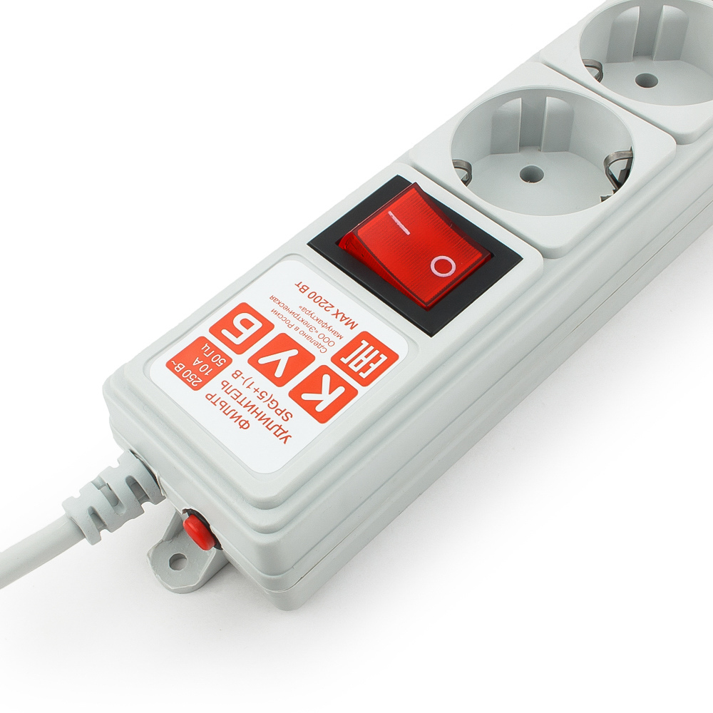 SPG(5+1)-B-10 Surge protector power cube 3 m 6 outlets (gray) 10a / 2.2kw Электрическая мануфактура Santreyd  - Вид №1