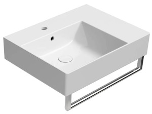 Керамическая одиночная прямоугольная раковина с держателем для полотенец