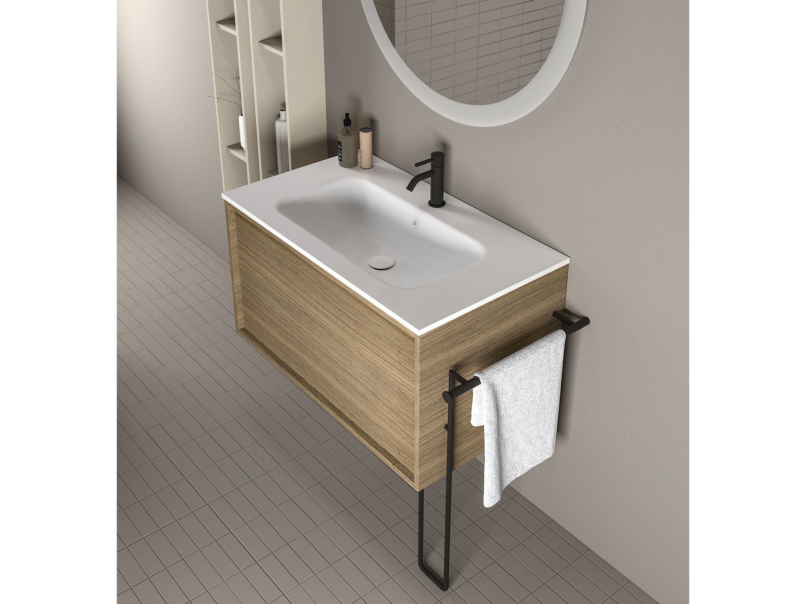 Шкаф для раковины из дуба с зеркалом STOCCO Loop 51 ARCH-00113255 - Вид №1