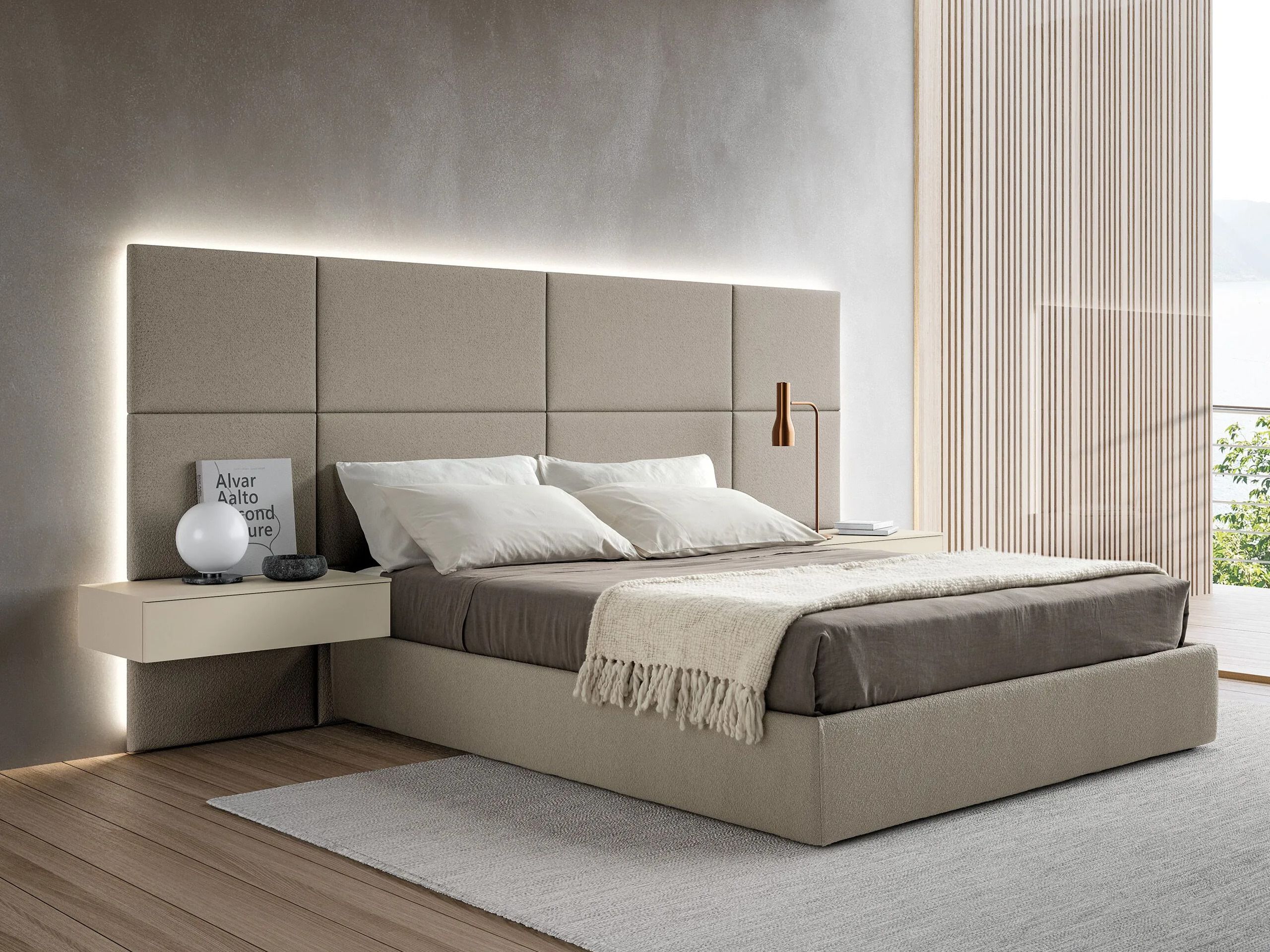 Двуспальная кровать из ткани с высоким изголовьем Adok MODULA ARCH-00057793