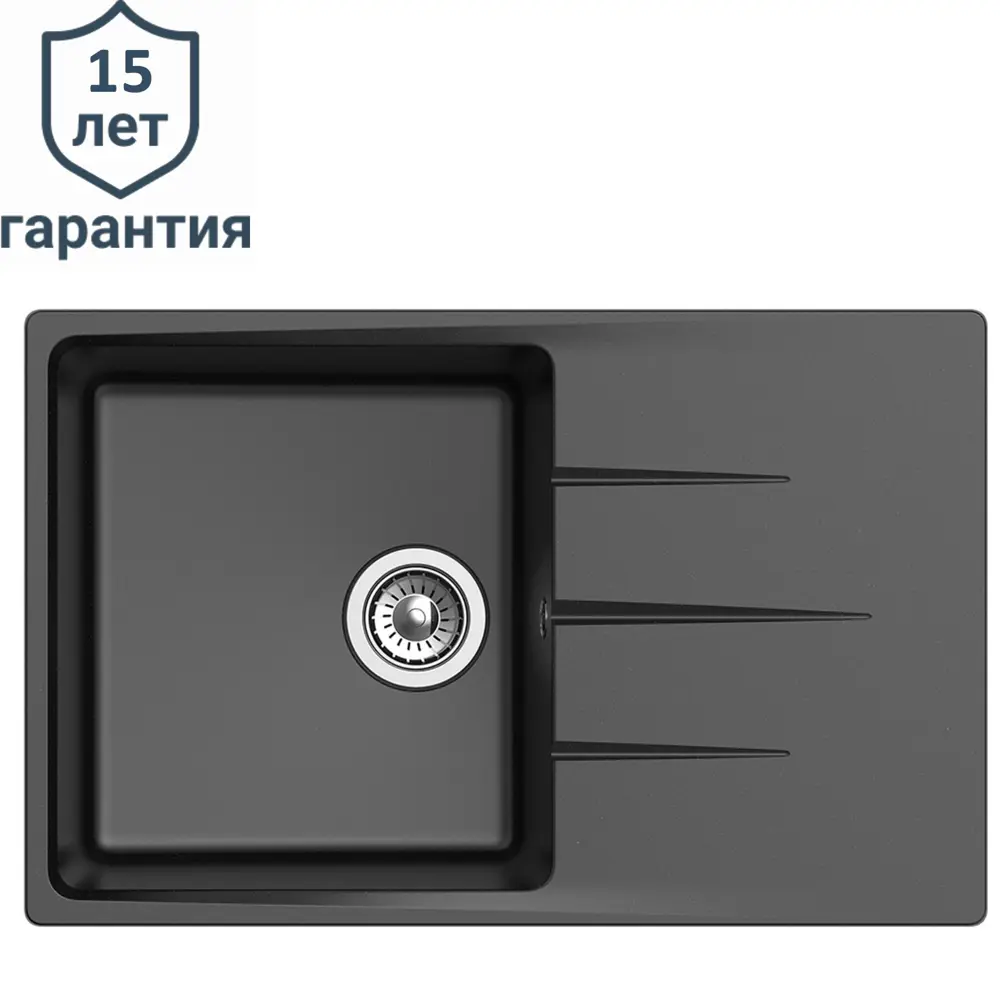 Кухонная мойка DELINIA с крылом и сифоном 78×50 см черный кварц 86410652 Мойка врезная STLM-0068829 - Вид №1