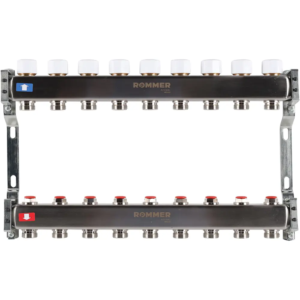 Коллектор без расходомеров Rommer 1"x3/4" 9 выходов нержавеющая сталь RMS-3200-000009 STLM-2112551