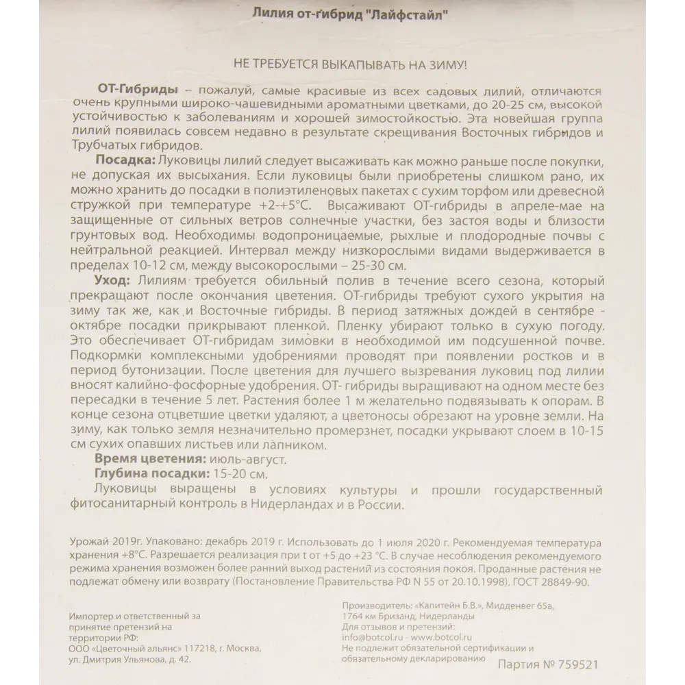 Лилия Лайфстайл 12/14, 1 шт 82539360 STLM-2024165 Santreyd  - Вид №2