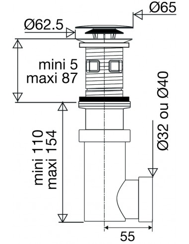 122400 093 00  Универсальный слив со встроенным сифоном Сифонетка для умывальника или умывальника, цифровой клапан Д. 65 мм, нержавеющая сталь и АБС Valentin Хром  - Вид №6