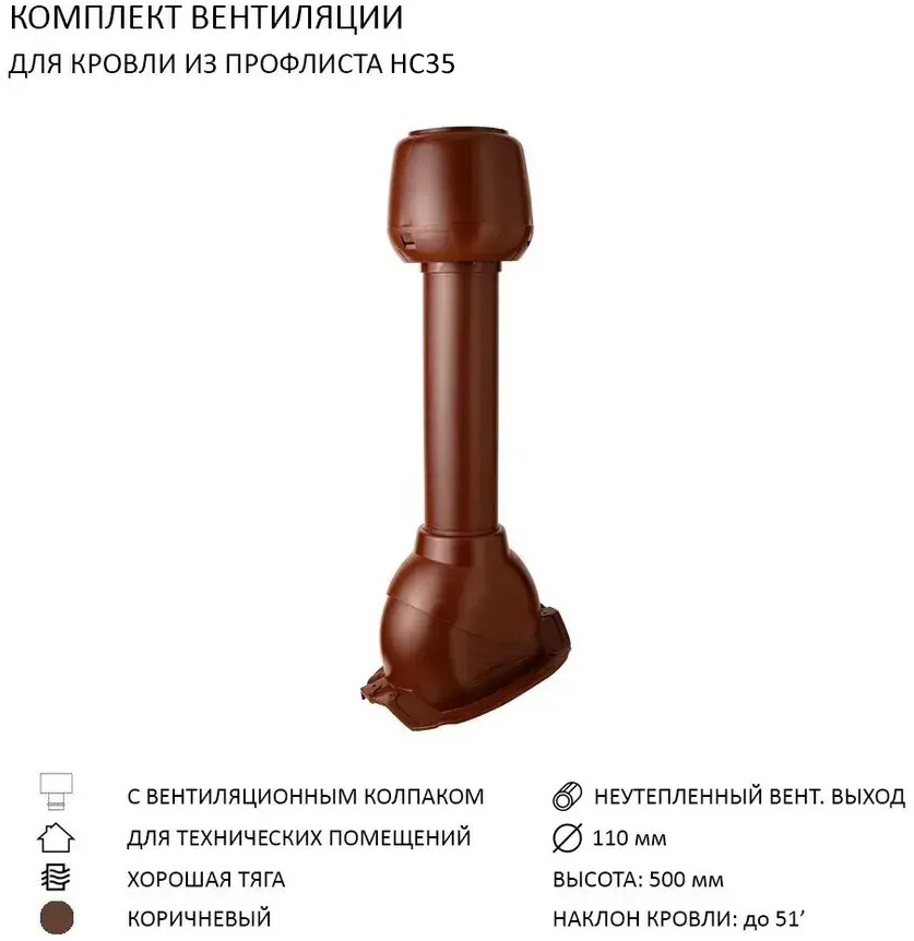 90757709 Колпак Polivent D110 с вентиляционным выходом 110 мм для кровельного профнастила 35 мм цвет коричневый STLM-0370466