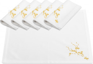10645784 Weissfee Набор салфеток Weissfee "Блум" 45х45см, 6шт, (белый с золотист.вышив.) Хлопок