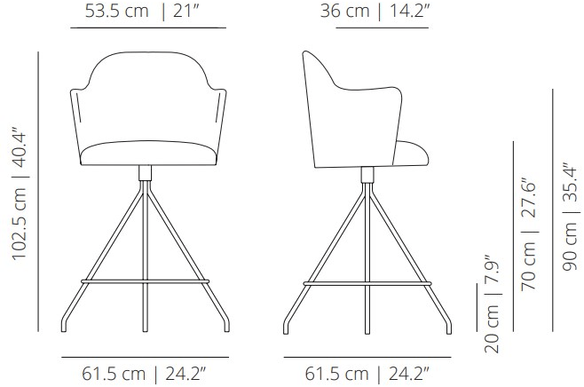Viccarbe Табурет на козлах из ткани с подлокотниками Aleta sun-id-1501050 - Вид №4