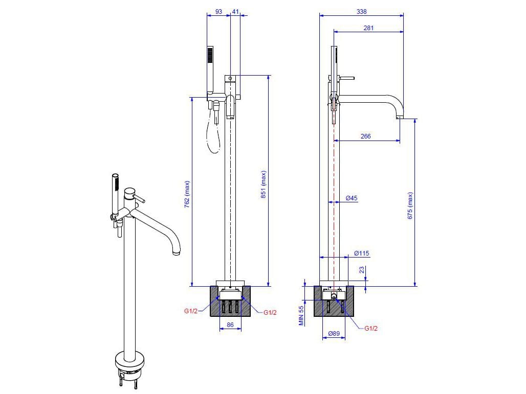 Смеситель для ванны из хромированной латуни Bugnatese Kobuk ARCH-00101731 - Вид №2