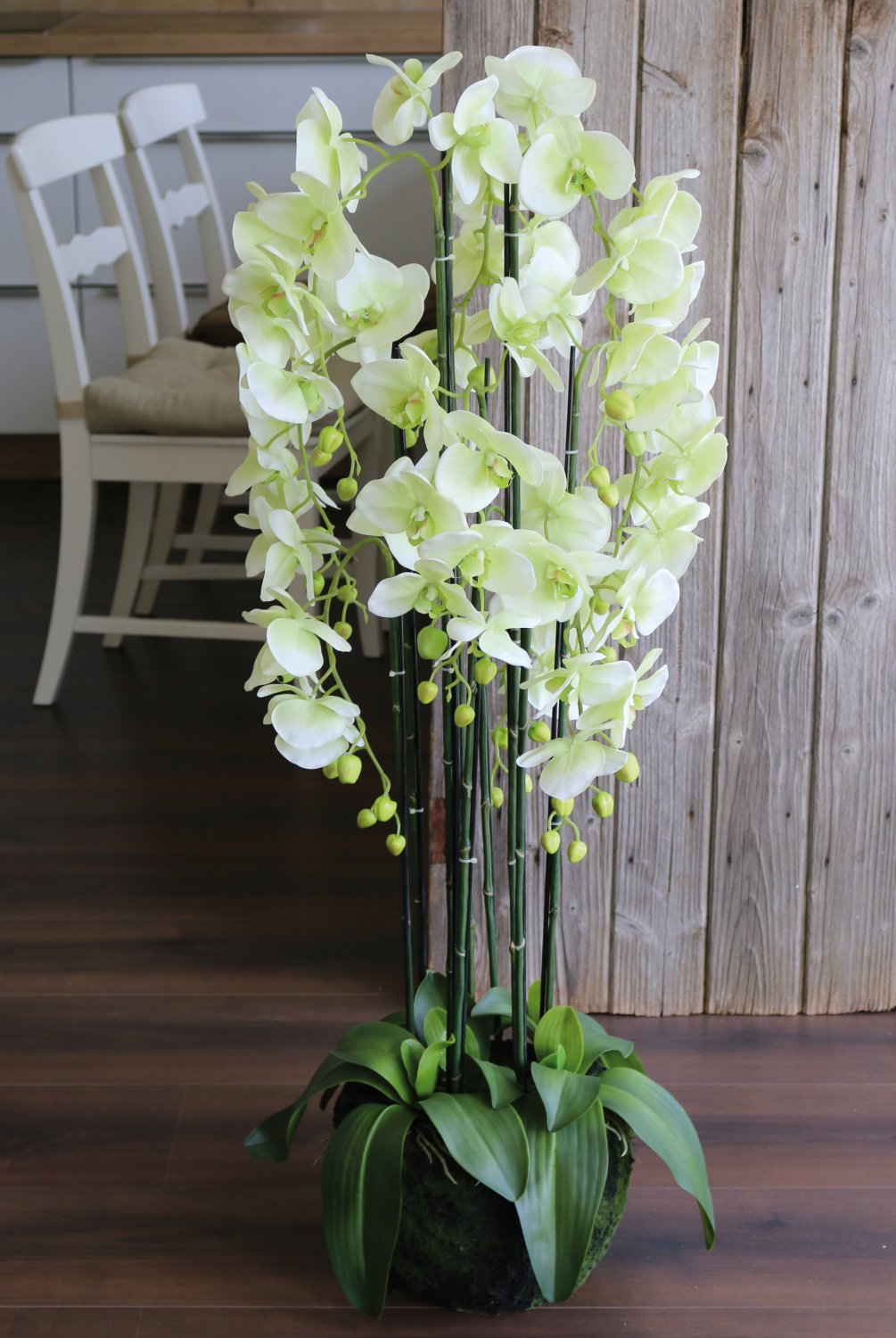 2860 788 a3 Искусственная орхидея Phalaenopsis с 'почвой', 9-кратная, 120 см, real touch, бежево-зеленая H-andreas 