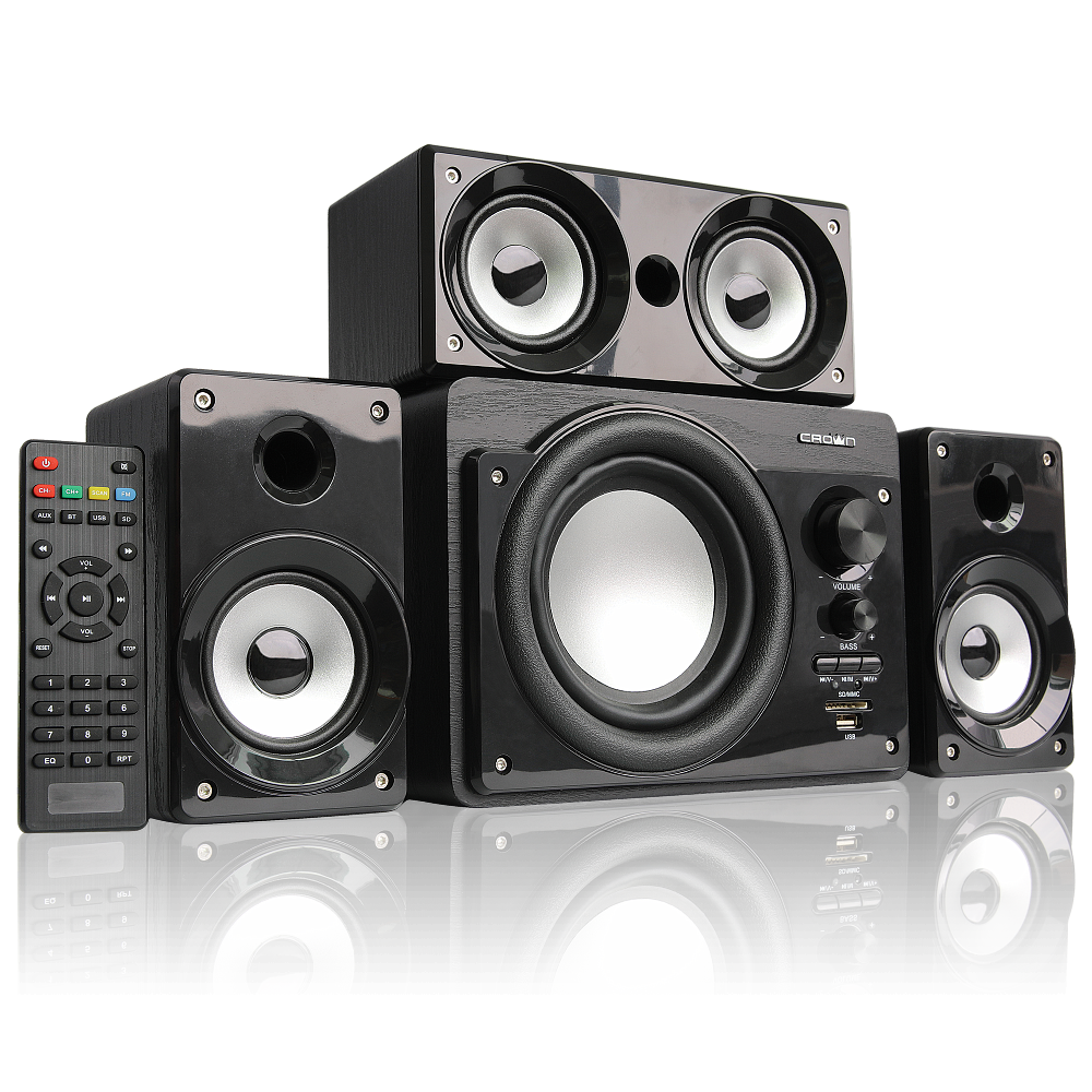 CMBS-390 Акустическая система 3.1 (мдф, bluetooth, 15w+8w*3=39w; приёмник fm; картридер; интерфейс usb; ir пульт, дополнительная фронтальная колонка) Crown Santreyd  - Вид №2