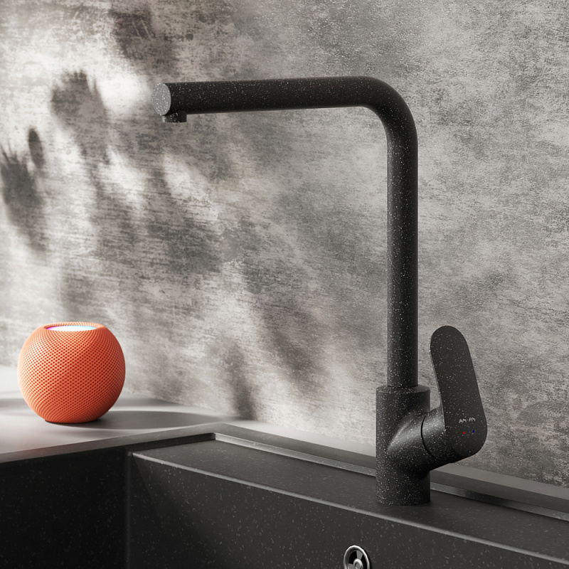 F8005022 смеситель для кухни L-образный излив черный шт. AM.PM Like