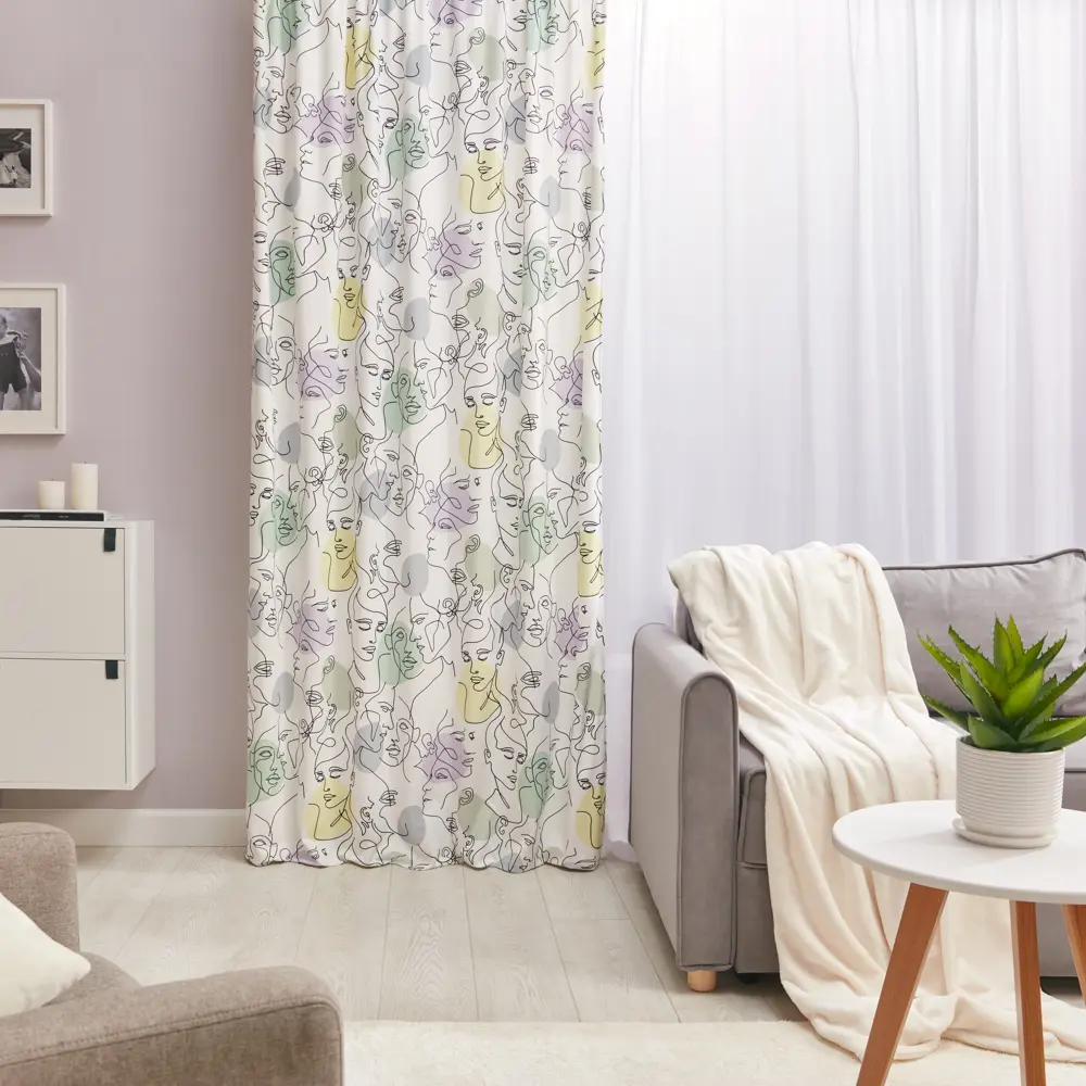 Штора на ленте «Набросок» 140x260 см цвет жёлтый SEASONS STLM-2042266