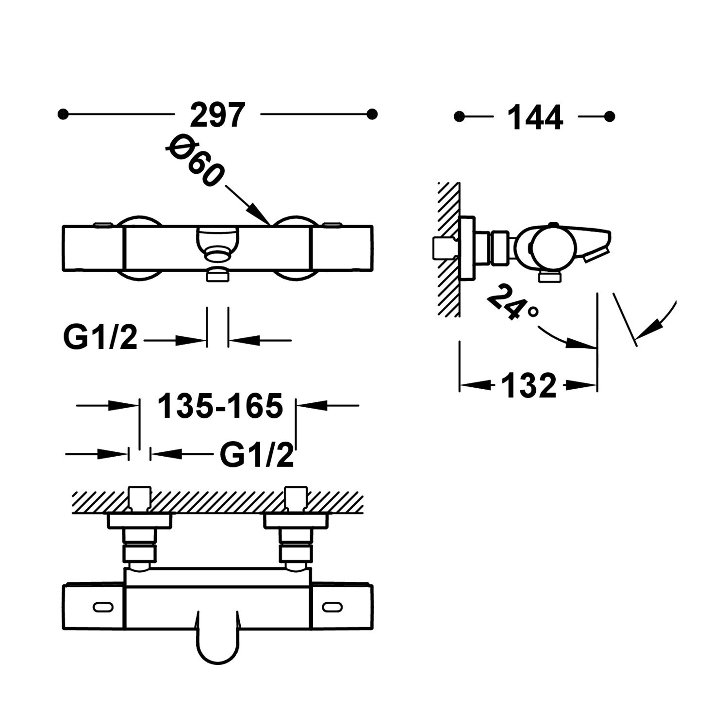 Настенный термостатический смеситель для ванны и душа-19017401 TRES Thermostatic - Вид №1