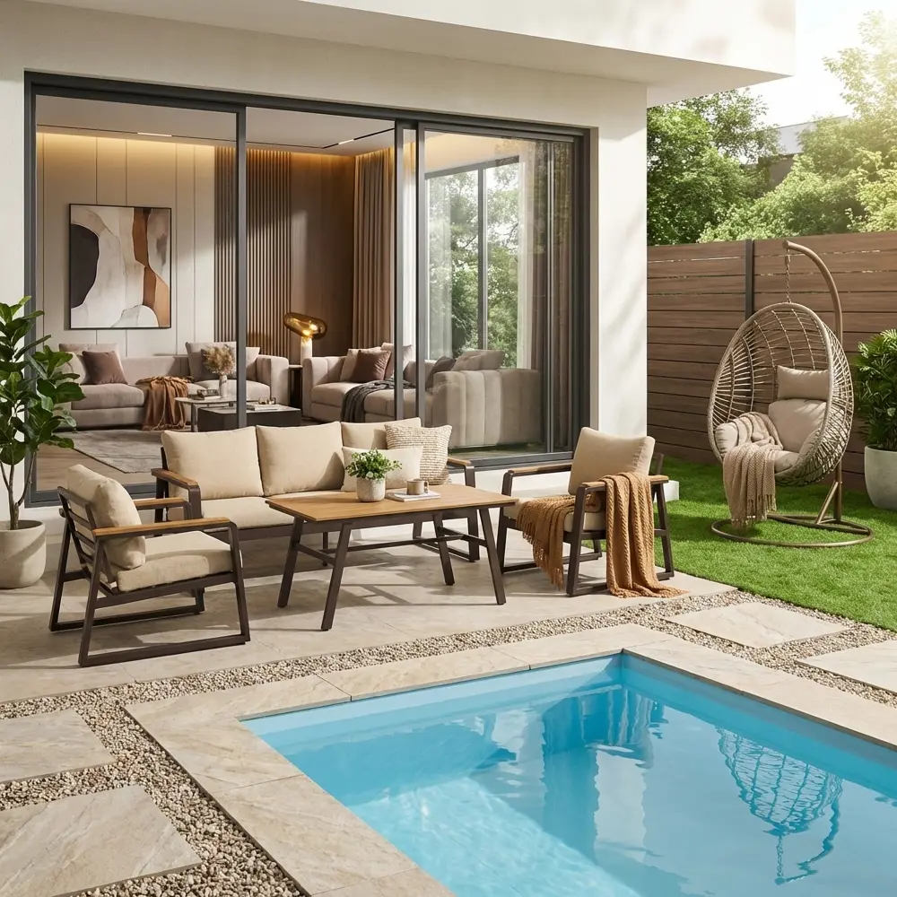 Набор садовой мебели для обеда с подушками  BEGINIA Sugan Алюминий Стол, диван, кресло 2 шт Бежевый STLM-2131932 - Вид №27