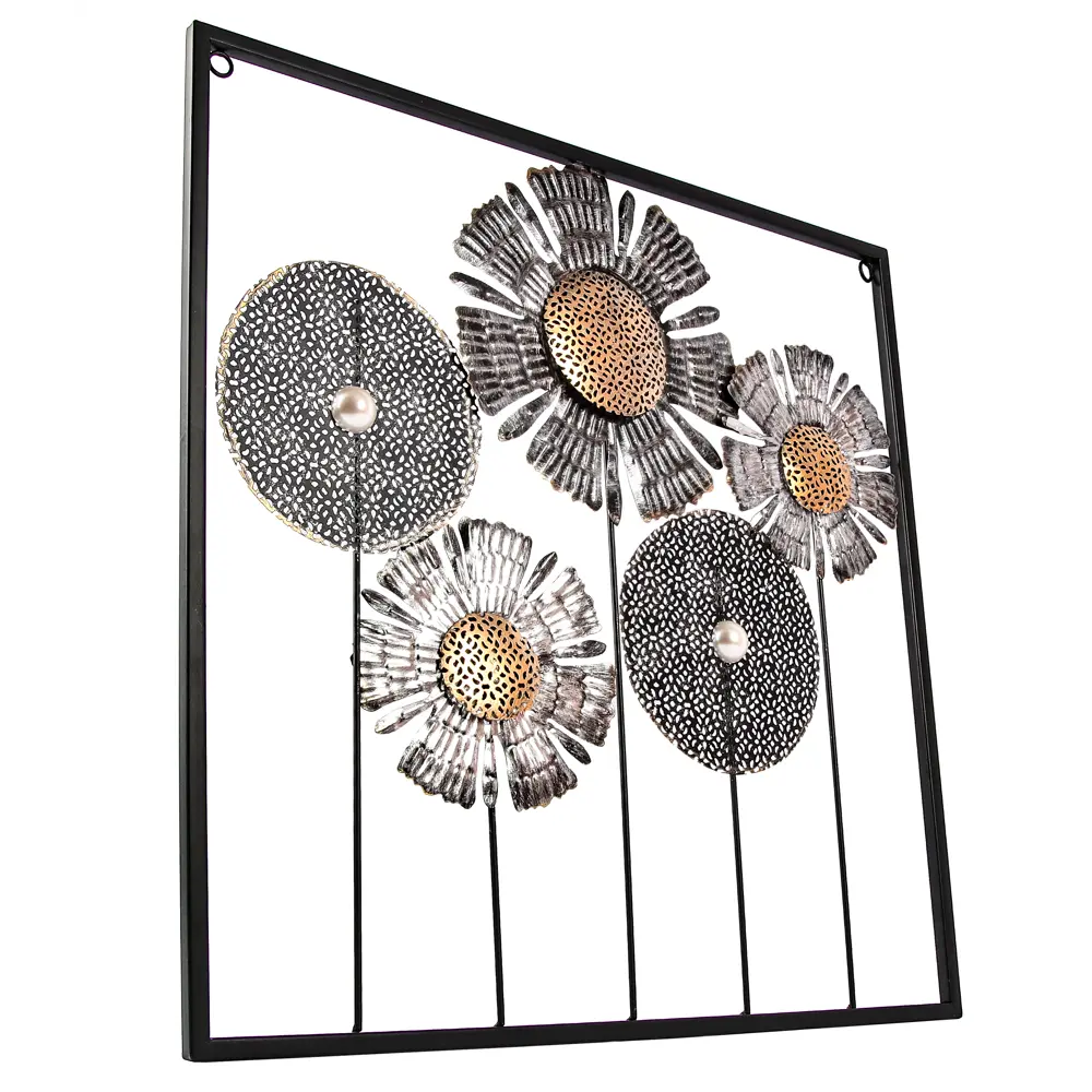 Панно настенное Цветы металл 50 см серебристо-черный Santreyd STLM-2079912 - Вид №1