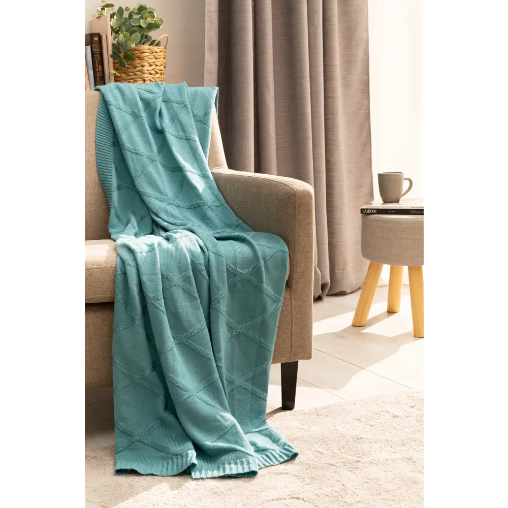 Плед вязаный 150x200 см акрил цвет голубой Santreyd отсутствует STLM-2191522 - Вид №3