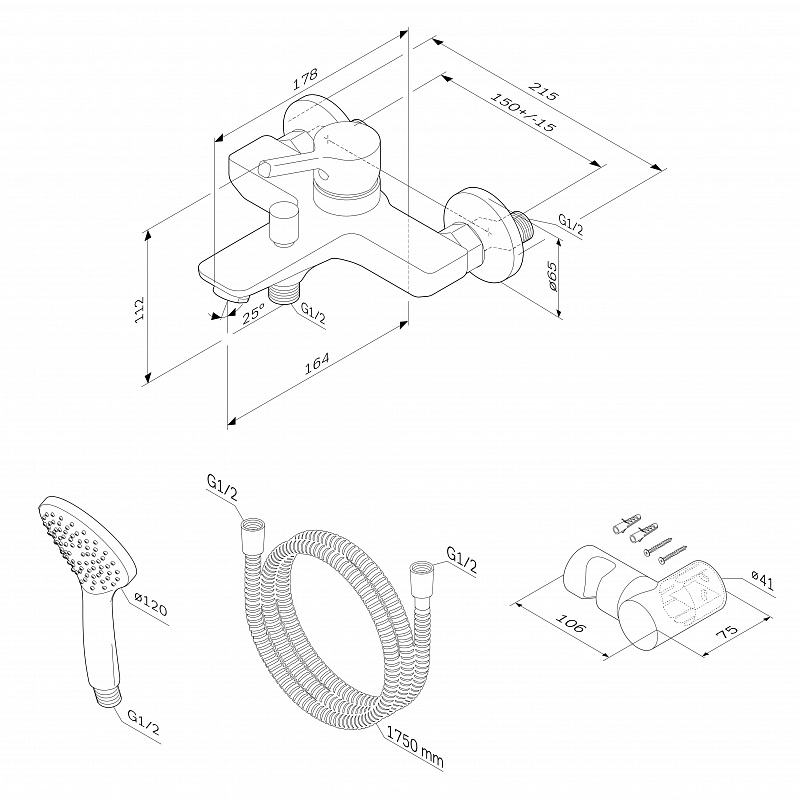 F85B15000 смеситель д/ванны/душа душ.набор хром шт. AM.PM X-Joy S  - Вид №7
