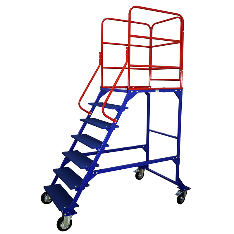 Лестница передвижная, шесть ступеней и один марш ЛР 6.1 (675х1615х2330) 160 черная резина, тормоз Верстакофф 91-2021
