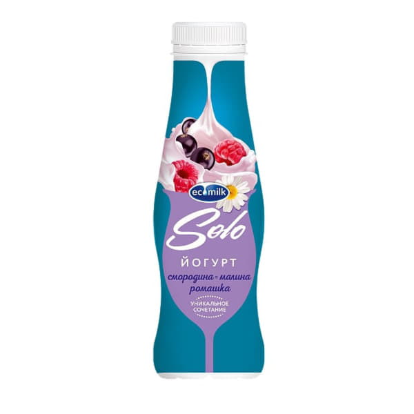 Йогурт питьевой с смородиной малиной и ромашкой 2,8% Экомилк Solo 290 г БЗМЖ Santreyd 21125