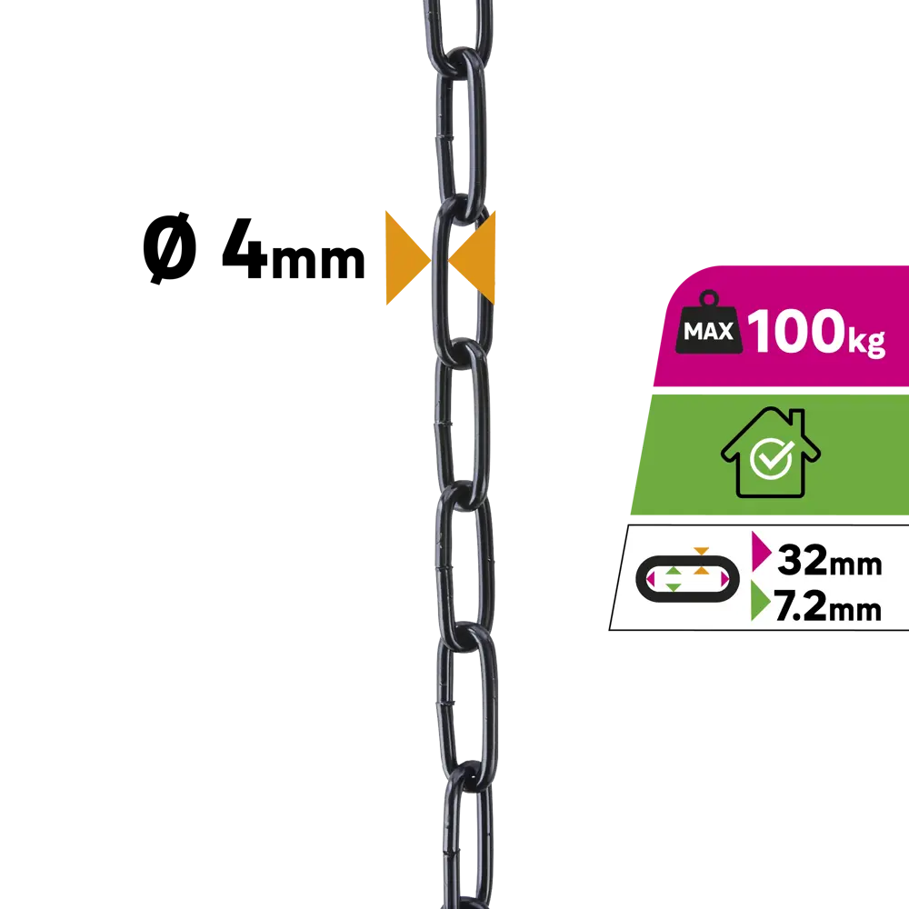 Цепь Standers оцинкованная сталь длинное звено 4 мм 2.5 м/уп STLM-2081825 - Вид №1