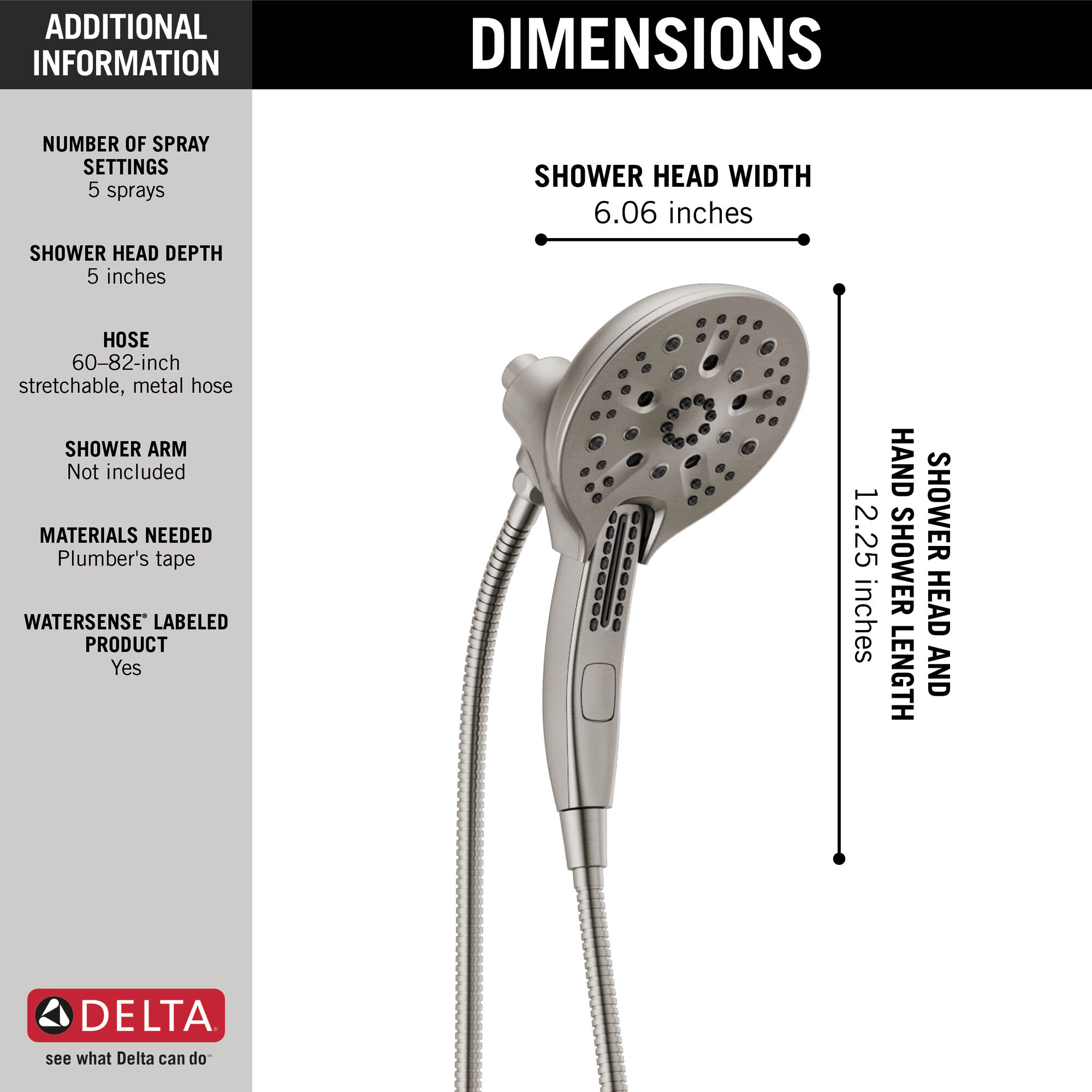 In2ition® H2Okinetic® Душ два в одном с 5 настройками Delta Faucet 58620-SS-PK - Вид №13