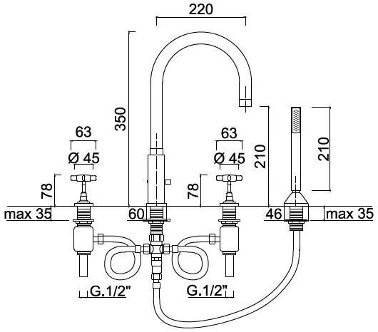 Rubinetteria Giulini Комплект для ванны с ручным душем на 4 отверстия G5 F7965 - Вид №1