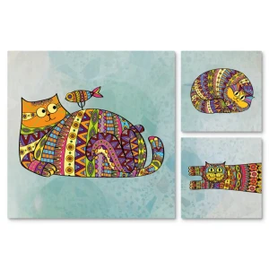 Картина на МДФ Яркие коты 30x60 см 3 шт