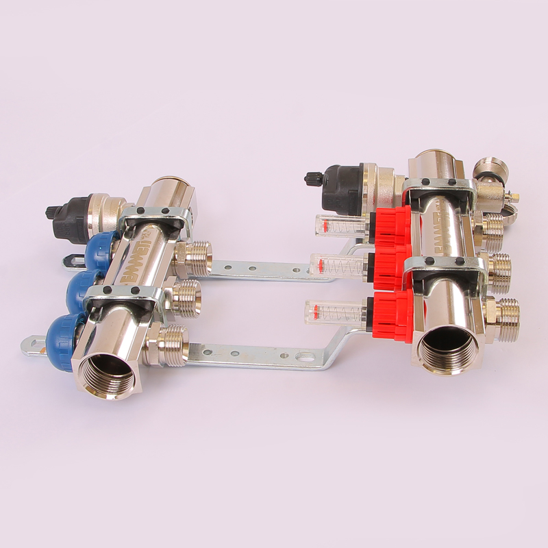 Коллекторная группа TOPWAY с термостатическими вентилями и расходомерами с резьбой под евроконус EMMETI 1"x3/4"ЕК 3 выхода 01298212 - Вид №2