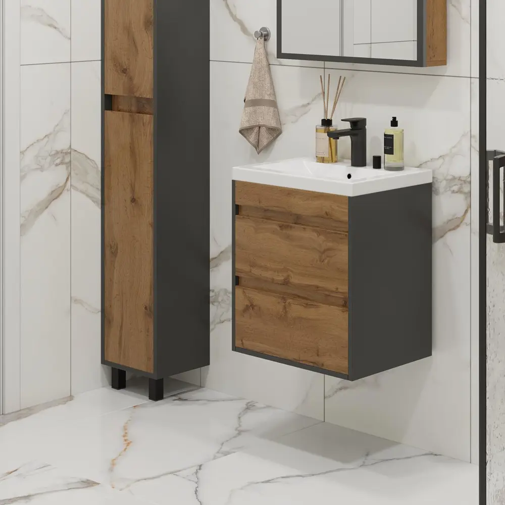 Тумба под раковину Wood 500 подвесная 46.5 см цвет коричневый Santreyd STLM-2204336 - Вид №2
