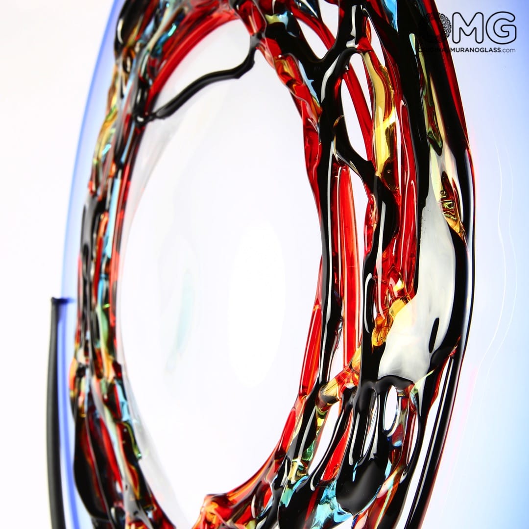 2519 ORIGINALMURANOGLASS Декоративное блюдо Синий Сатурн с цветным узором - муранское стекло - Original Murano Glass OMG 56 см  - Вид №1
