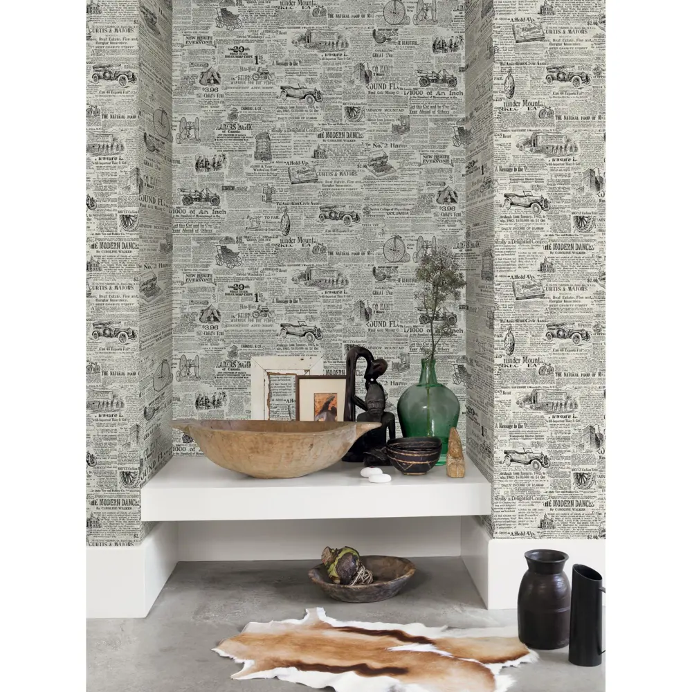 Обои виниловые 0.53х10 м газета цвет чёрно-белый Ra 820119 Rasch Tiles More STLM-2204005 - Вид №2