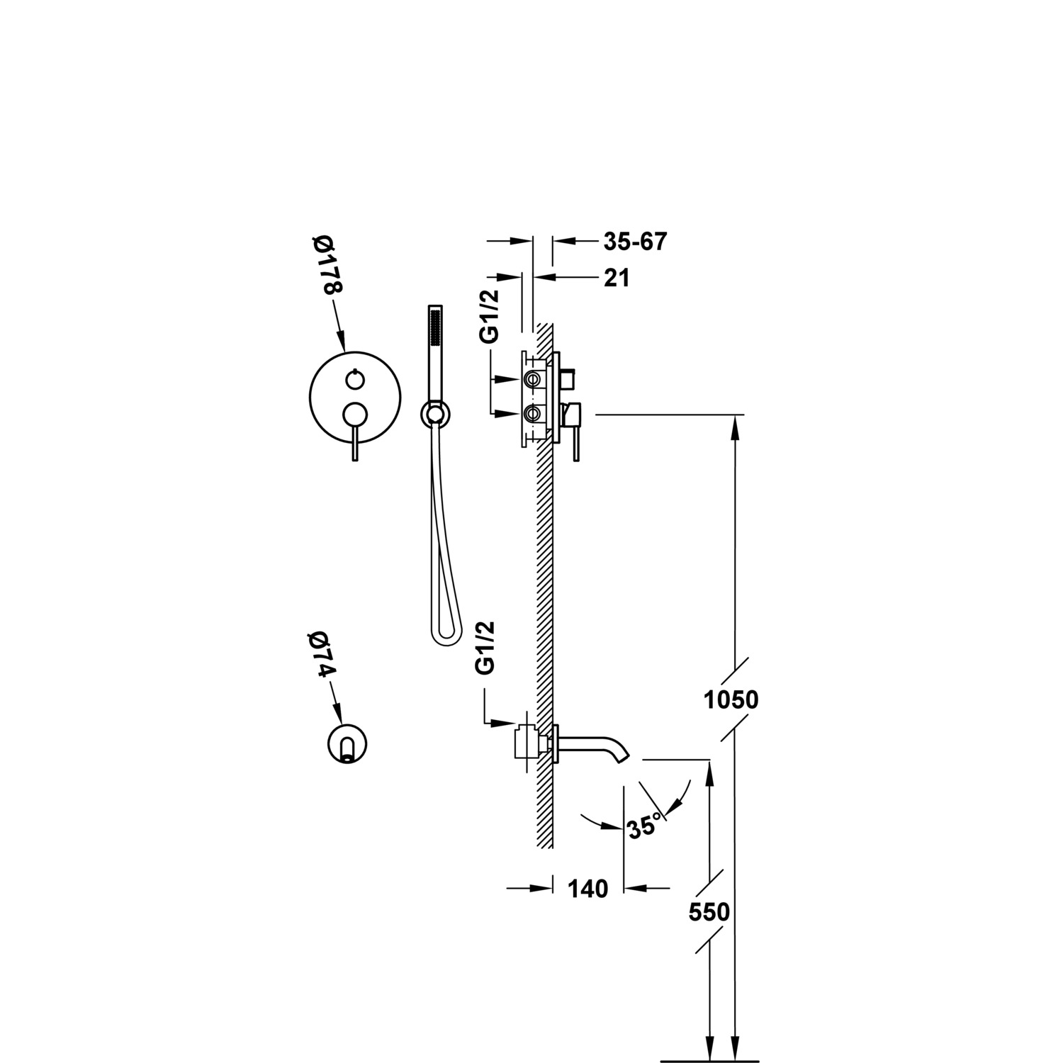 STUDY Rapid-box 2-ходовой комплект скрытого смесителя с одной ручкой для ванны и душа-26228006 TRES  - Вид №1