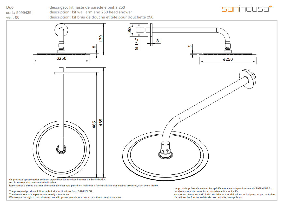 Верхний душ Sanindusa Duo 250 mm 509943511 - Вид №1