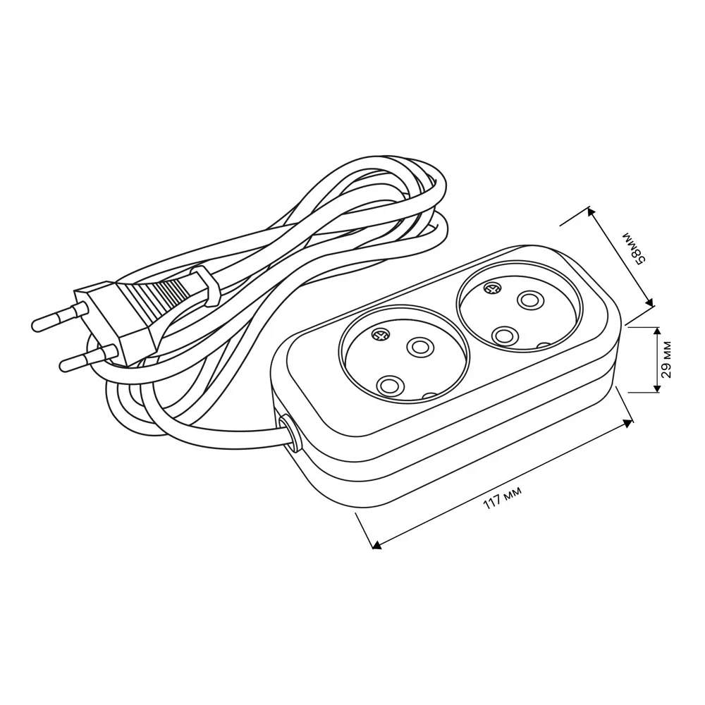 Удлинитель бытовой 2x0.75 1.5 2 розетки без заземления 1380 Вт цвет белый Santreyd STLM-2124377 - Вид №3