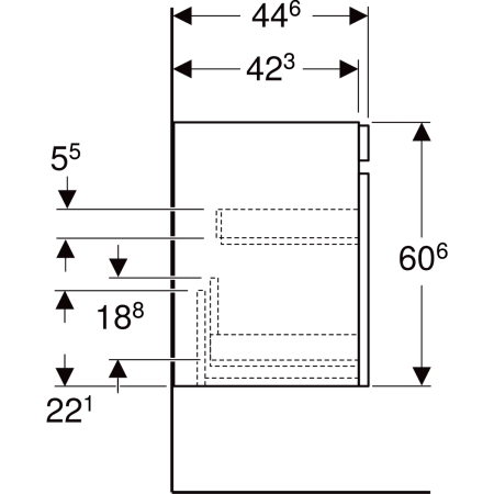 501.905.00.1 Шкафчик для раковины Geberit Renova Plan, с одним выдвижным ящиком и одним внутренним выдвижным ящиком Geberit  - Вид №60