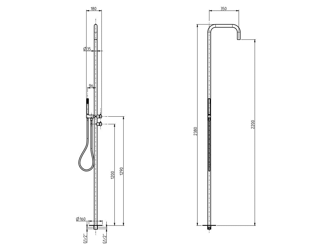 Напольная душевая колонка из нержавеющей стали с ручным душем Rubinetterie Frattini Pepe XL 316 ARCH-00132424 - Вид №2