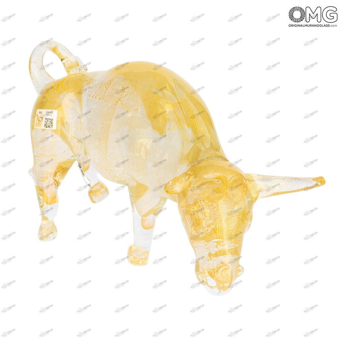 2284 ORIGINALMURANOGLASS Скульптура Золотой буйвол из муранского стекла 35 см 