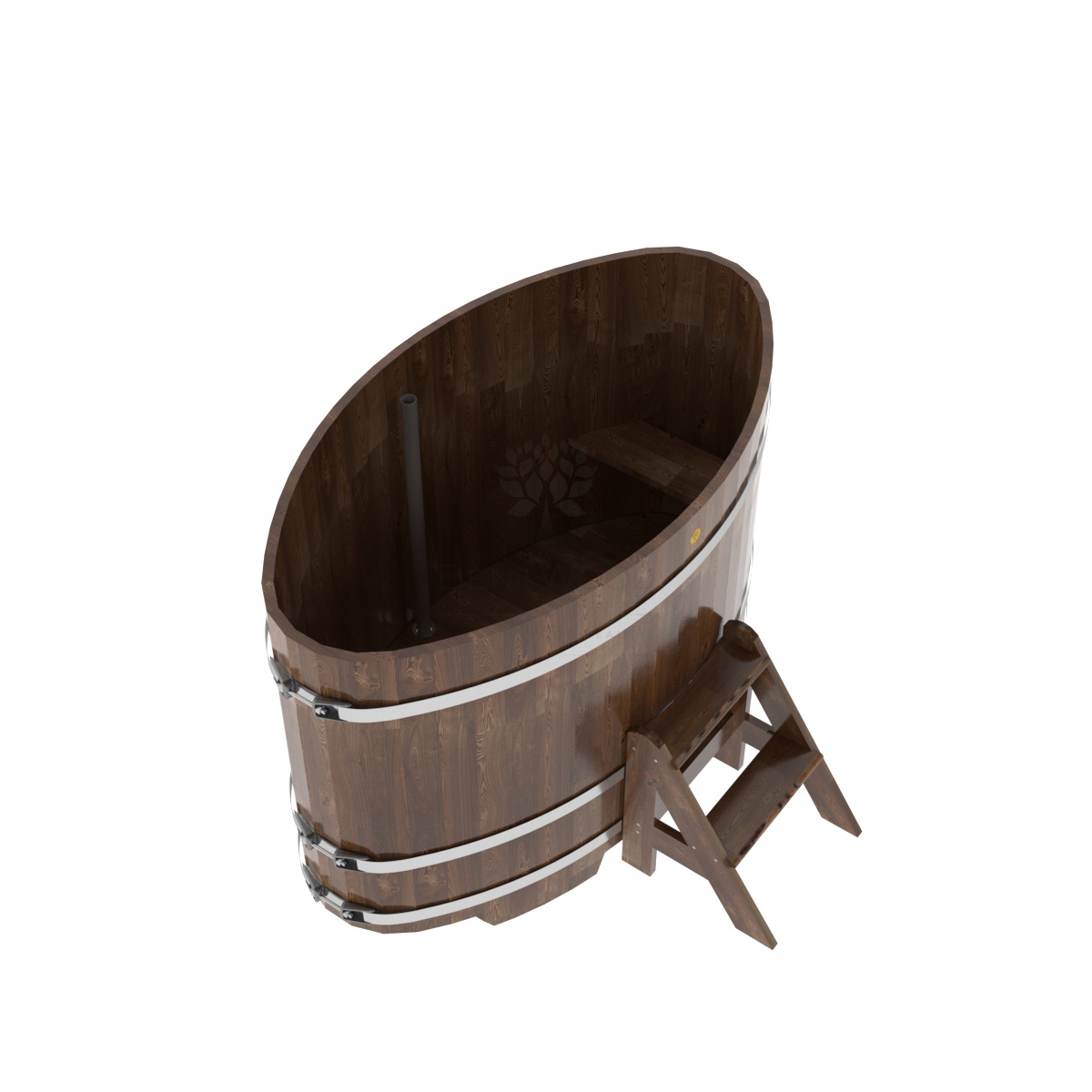 1513 Купель овальная из сращенных ламелей лиственницы 0,92х1,66х1,1 морёная Alyarus  - Вид №1