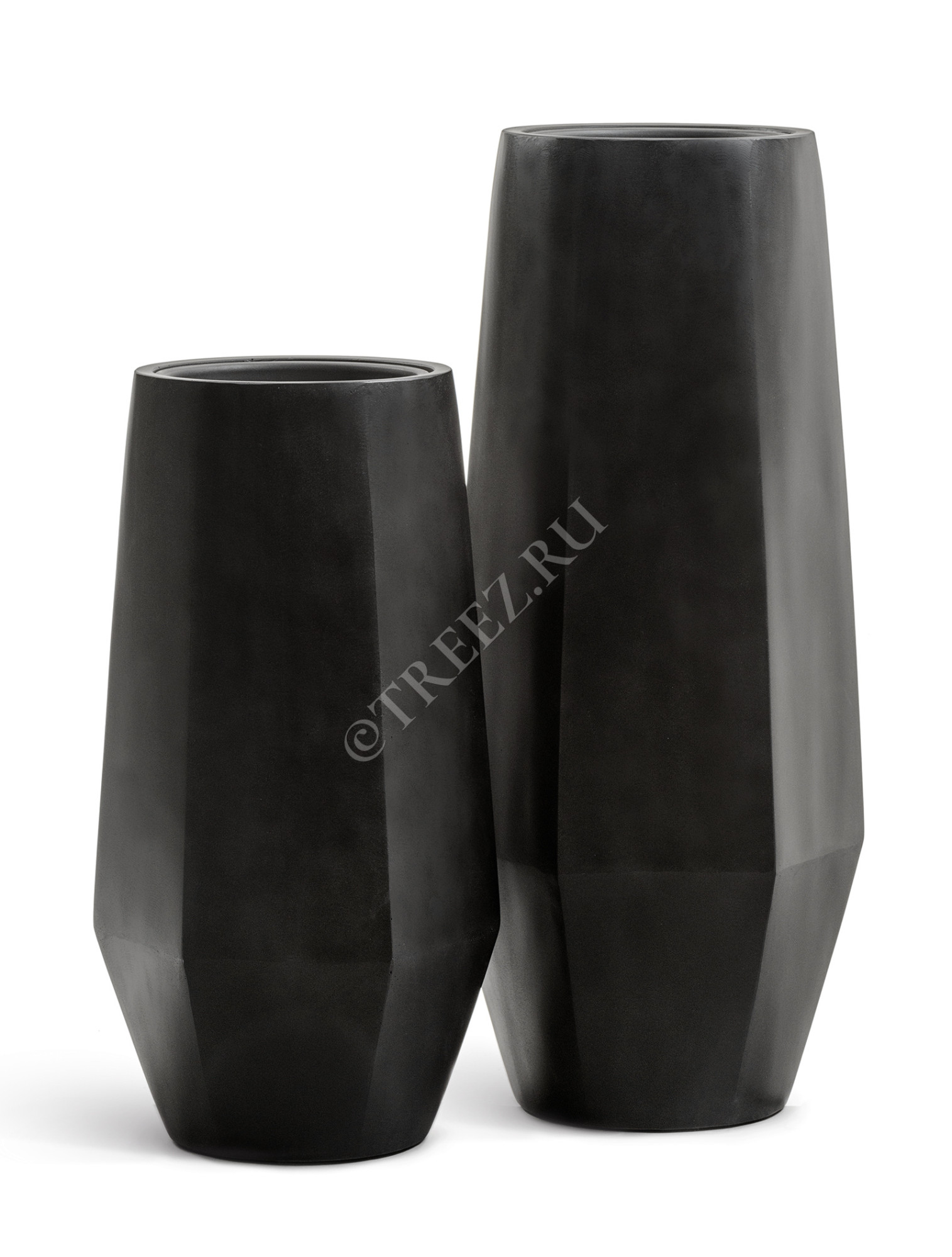 41.3321-08-048-BLCK-075 Кашпо  Effectory - серия Crystal - Высокий многогранник - Антрацит Цветочная коллекция 